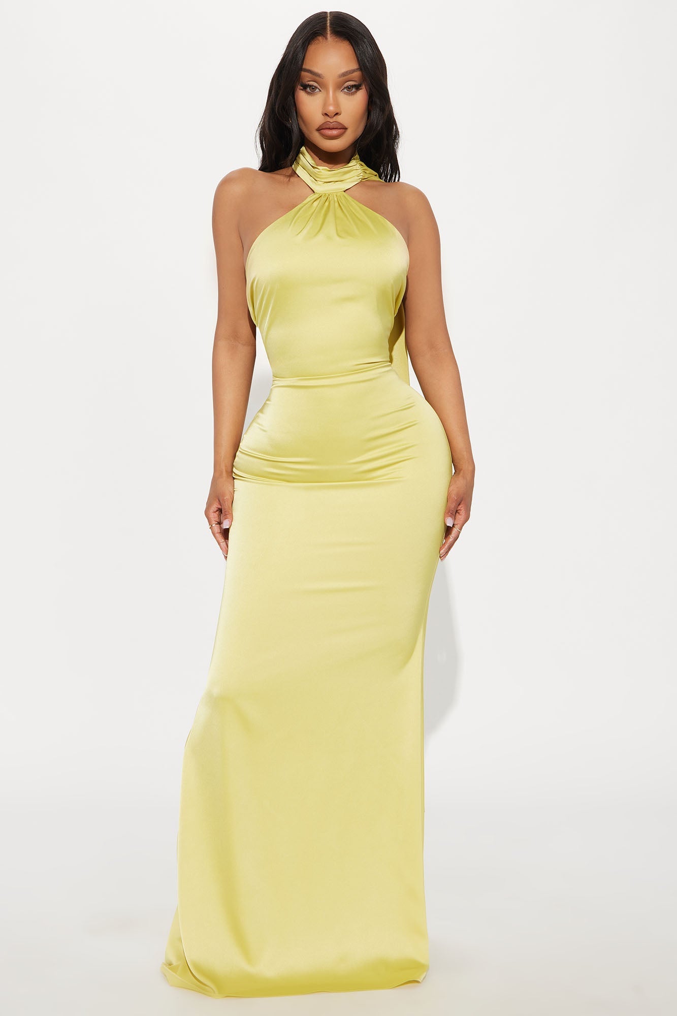 Missy Satin Maxi Dress - Lime