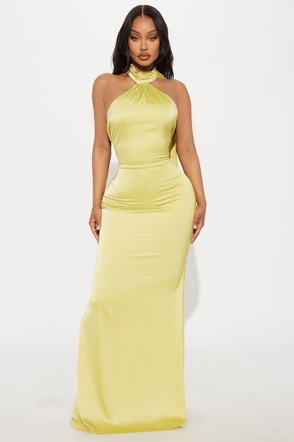 Missy Satin Maxi Dress - Lime