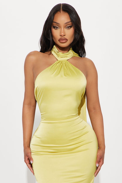 Missy Satin Maxi Dress - Lime