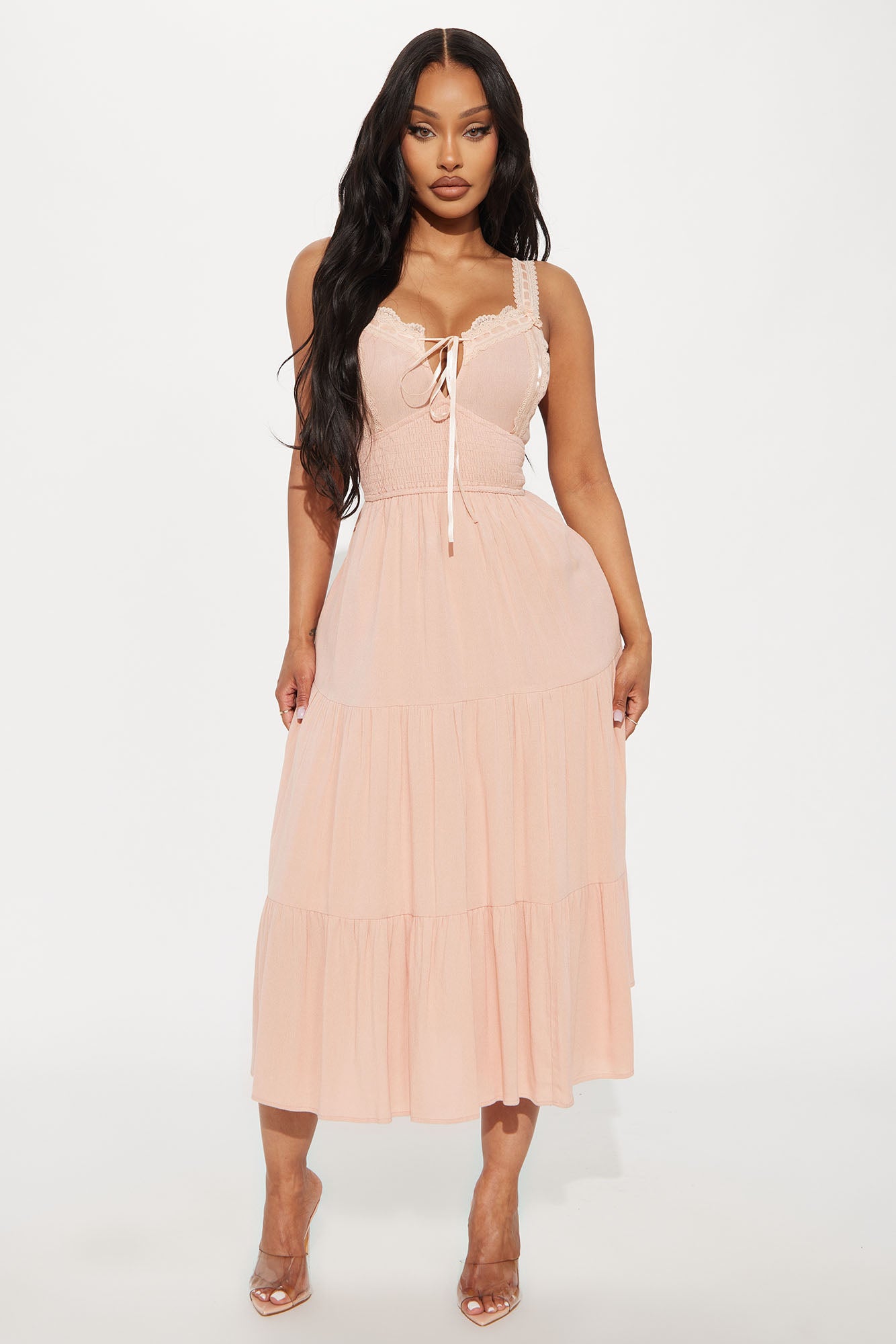 Hermoine Lace Trim Midi Dress - Blush