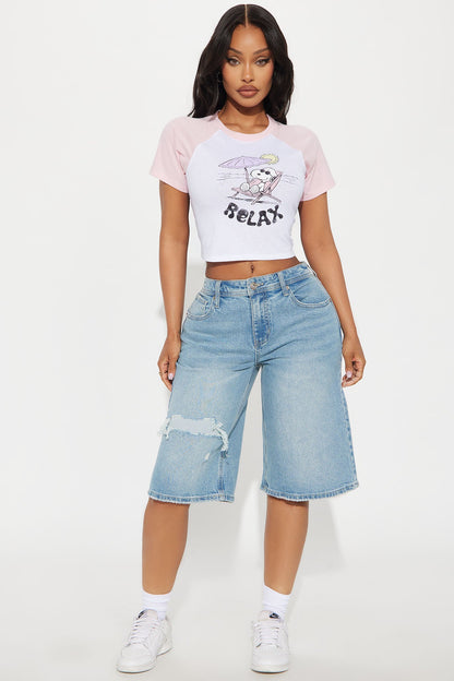 Carmen Distressed Denim Jort - Vintage Wash