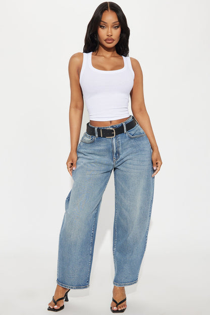 Classic Barrel Leg Denim Jeans - Vintage Wash