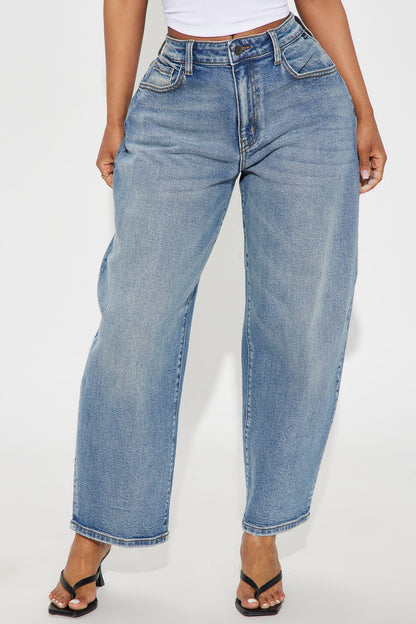 Classic Barrel Leg Denim Jeans - Vintage Wash